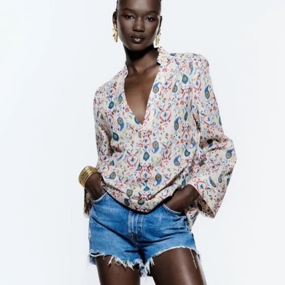 Tops - Zara “The Martina Blouse” Boho Ikat Print Top – Size M – Excellent